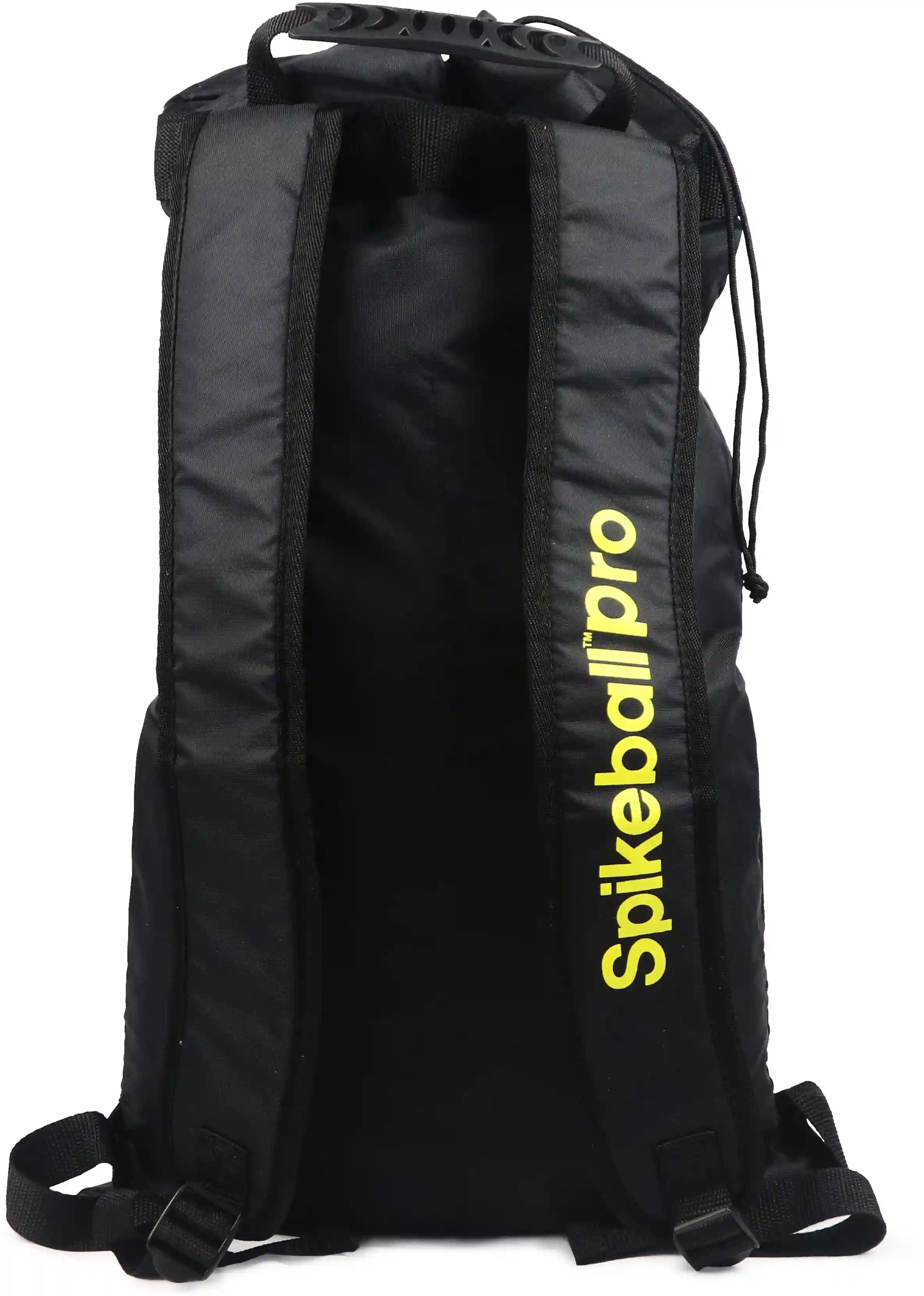 Spikeball Pro Rucksack – schwarze Tasche mit gelbem Logo und gepolsterten Schultergurten