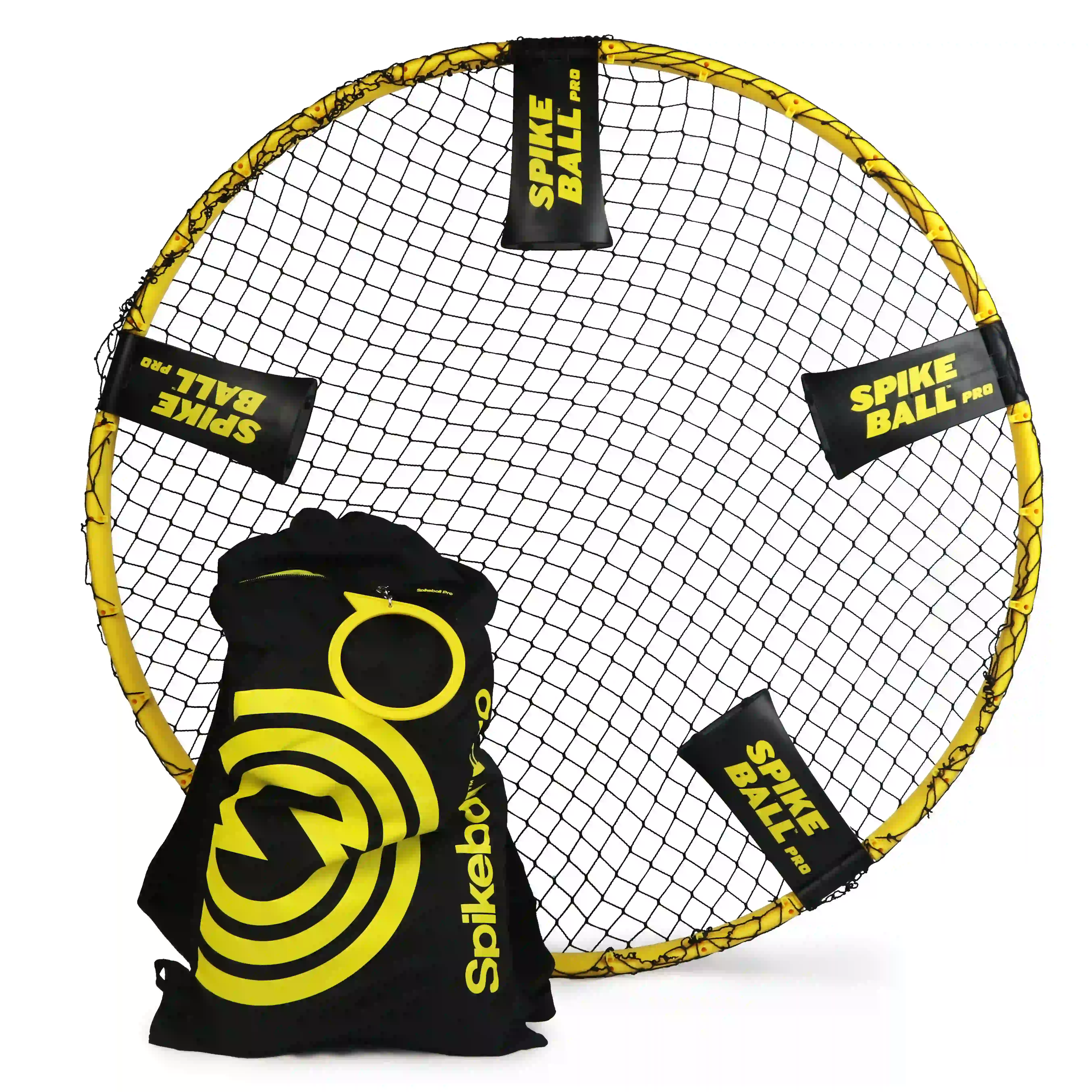Spikeball‑Pro‑Set mit Netz, gelbem Rahmen und Tragetasche mit gelbem Logo
