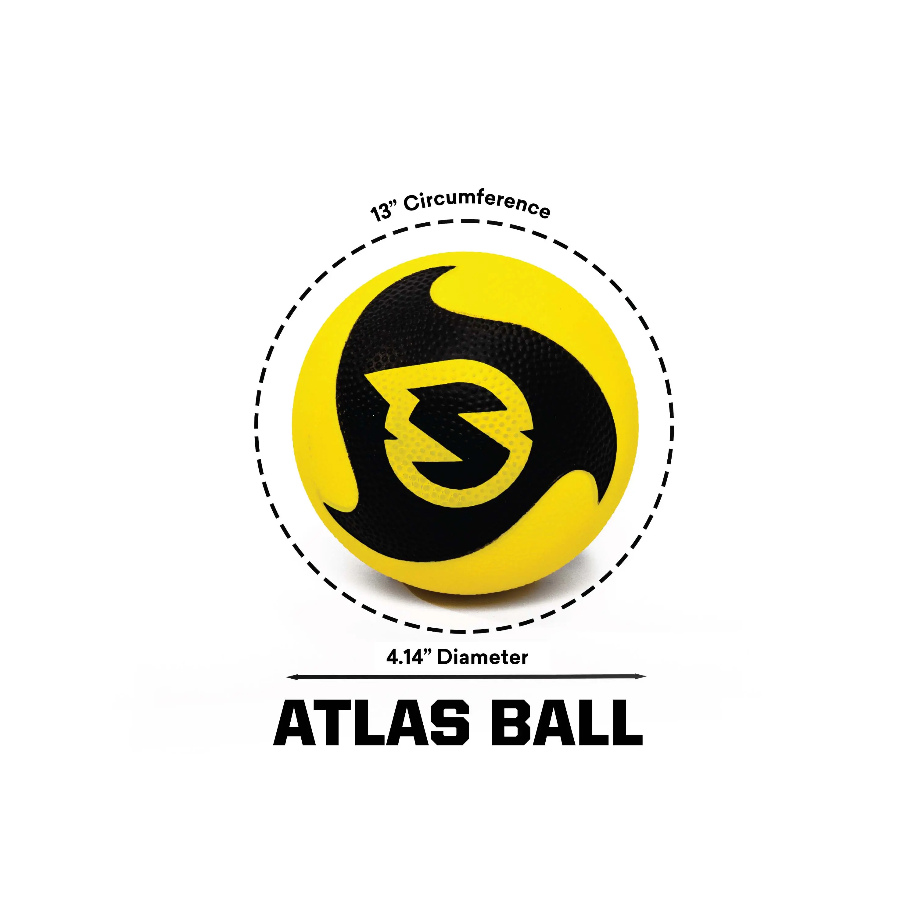 Spikeball Atlas Ball in Gelb‑Schwarz mit Logo, 13 Zoll Umfang und 4.14 Zoll Durchmesser – robuster Spielball für Outdoor‑Teamspiel und Freizeit