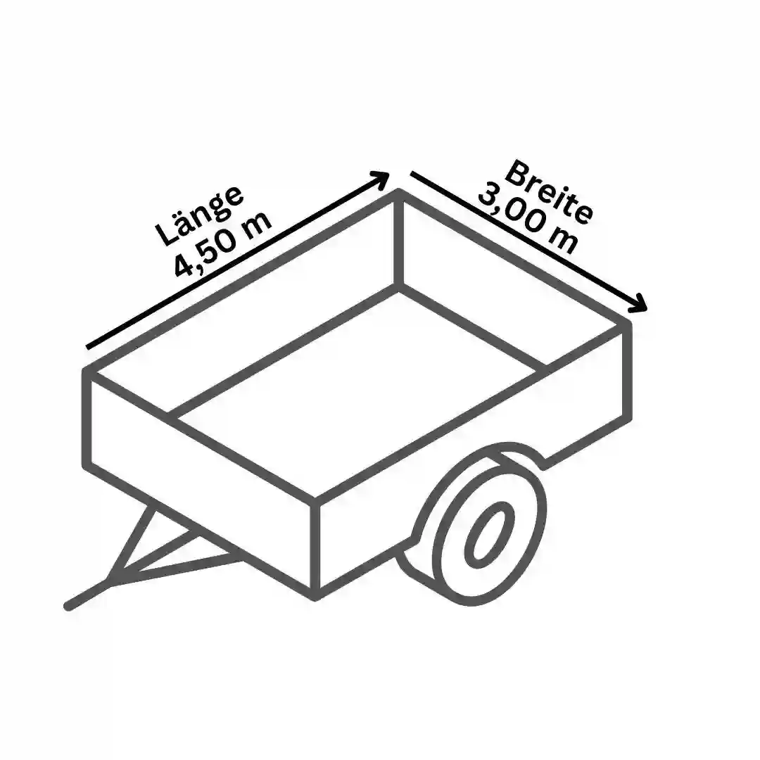 Ein Symbolbild mit Anhängermaß Länge 4,5m Breite 3m